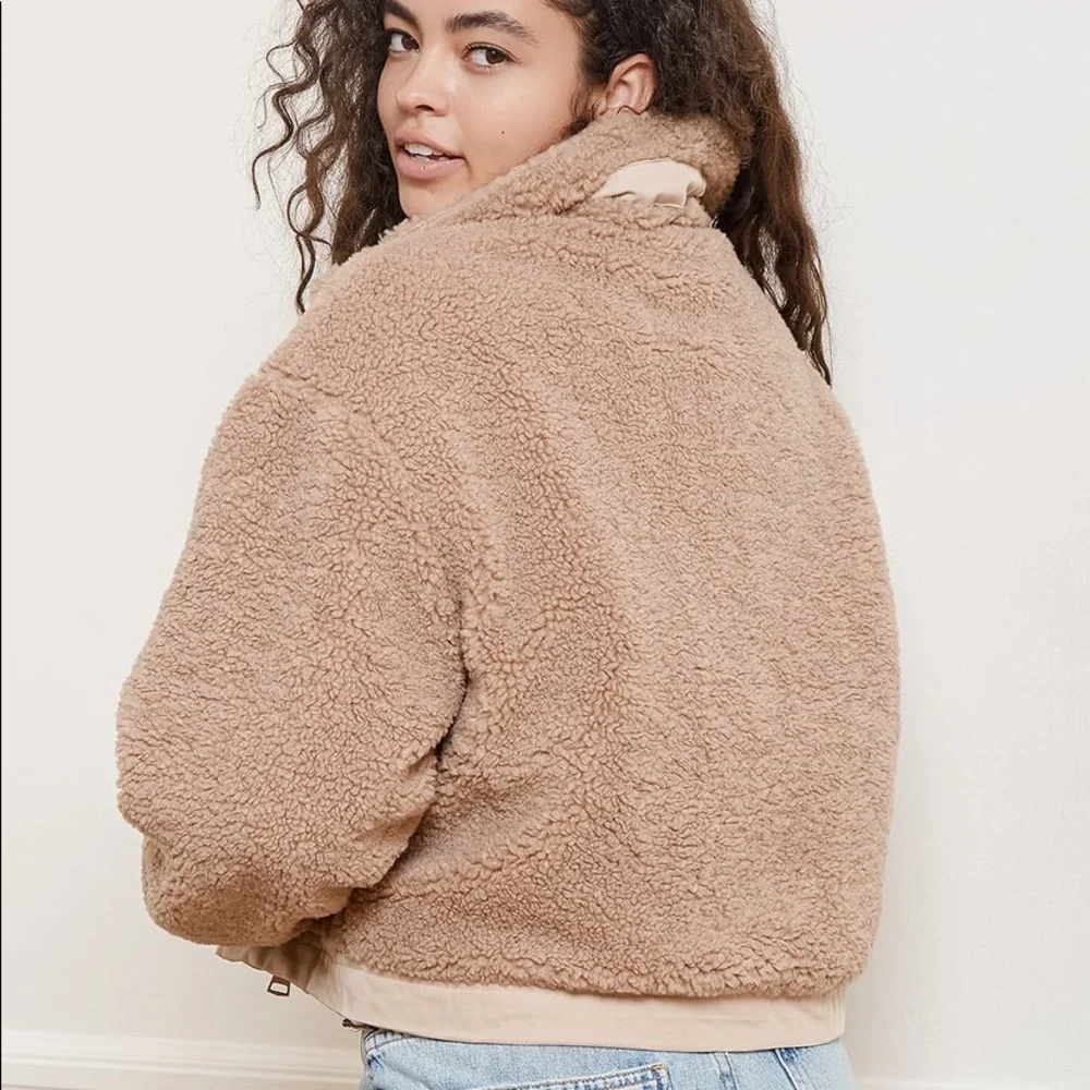 Taupe Faux Fur Drawstring Jacket - Picture 3 of 7